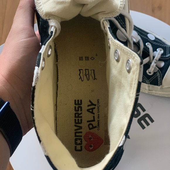 CDG PLAY Hi-top Black w/ White Polka Dots Converse Size 10 - Picture 7 of 11